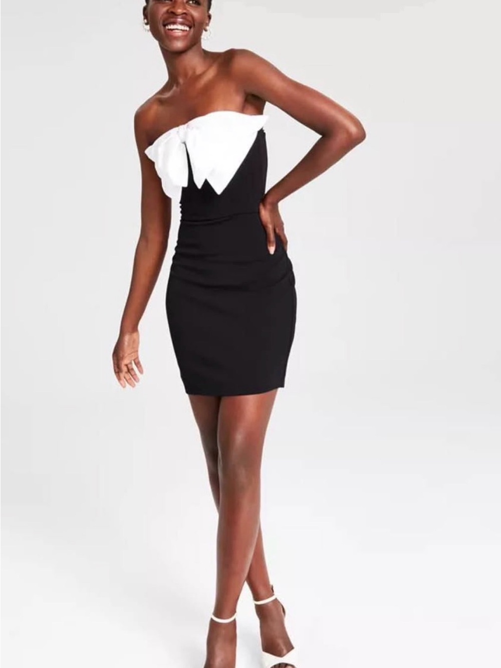 New with Tags Size 13/14 Strapless Black with White Bow Short Cocktail Dress